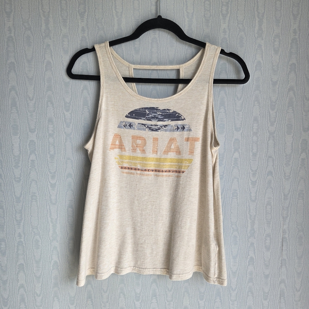 Ariat Southwestern Print Jersey Knit‎ Cut Out Graphic Tank Top Beige M